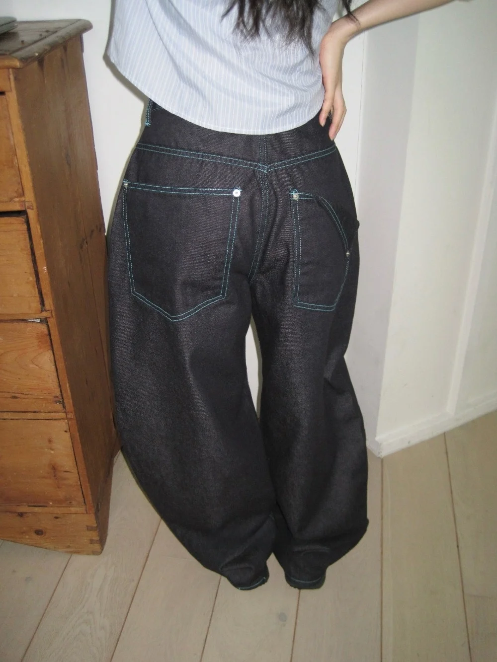 

Классические корейские ретро оригинальные джинсы с цветными манжетами, универсальные повседневные джинсы с ножными штанинами, темно-синие джинсовые брюки