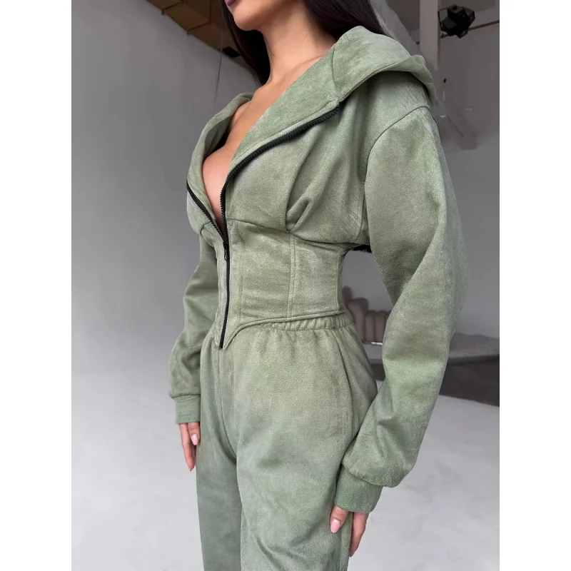 Female Clothing Autumn Winter Women'S Pure Color Waist Cinched Hoodie Long Pants Set Sports Casual Two Piece Outfit For Women