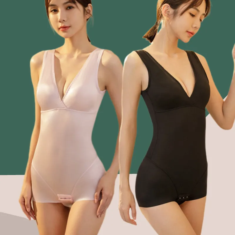 Bra Buttoned Up Mulberry Silk Seamless Shapewear Body Suits For Women Flat Shape Wear Tummy Bodies Corset Jumpsuit