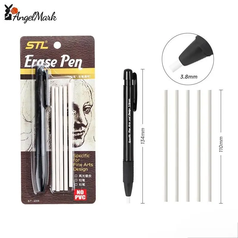 3.8MM Highlight Eraser Pen Mechanical Precision Eraser set Rubber Refillable Pen Press Type for Artists Sketching Drawing Art