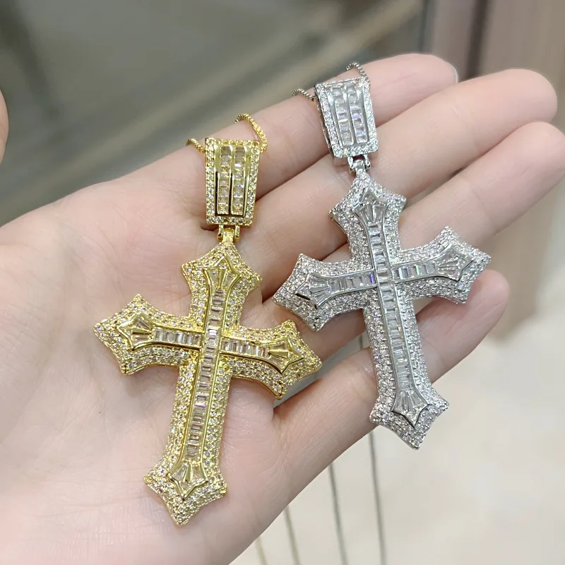 Luxury Hiphop Lab Diamond Cross Pendant 925 Sterling Silver Party Wedding Pendants Necklace for Women Men Moissanite Jewelry