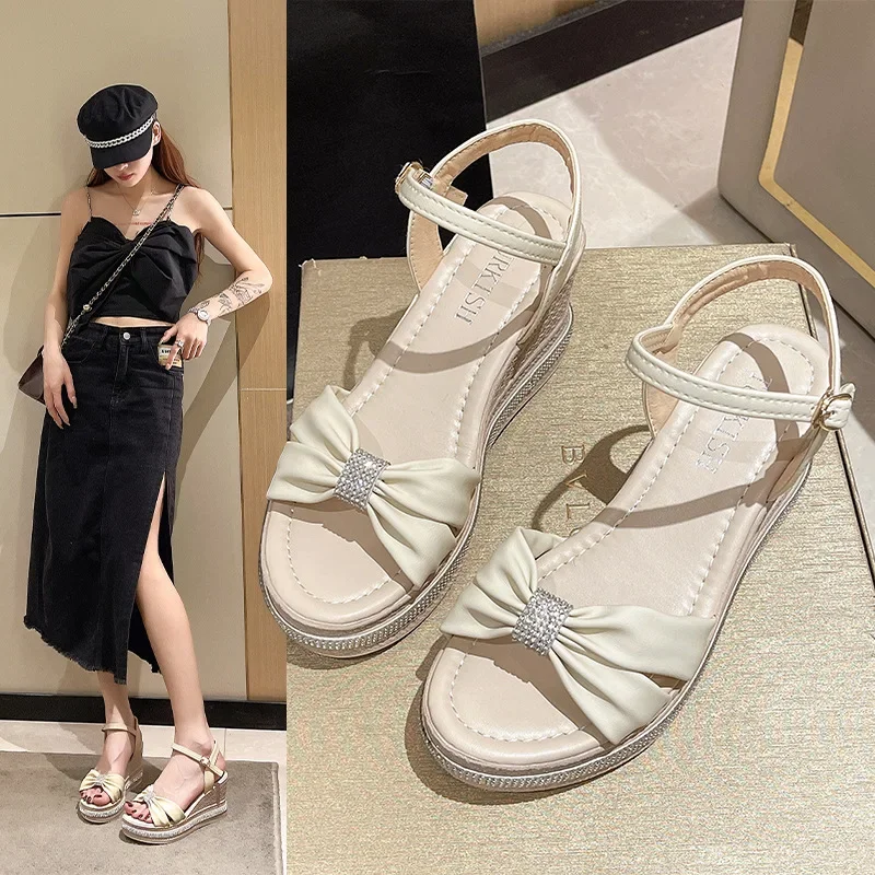 

Hot Seller Wedge-heeled Sandals Women Summer New Korean Version Round-head Hydraulic One-line High-heeled Sandals Platform Shoes