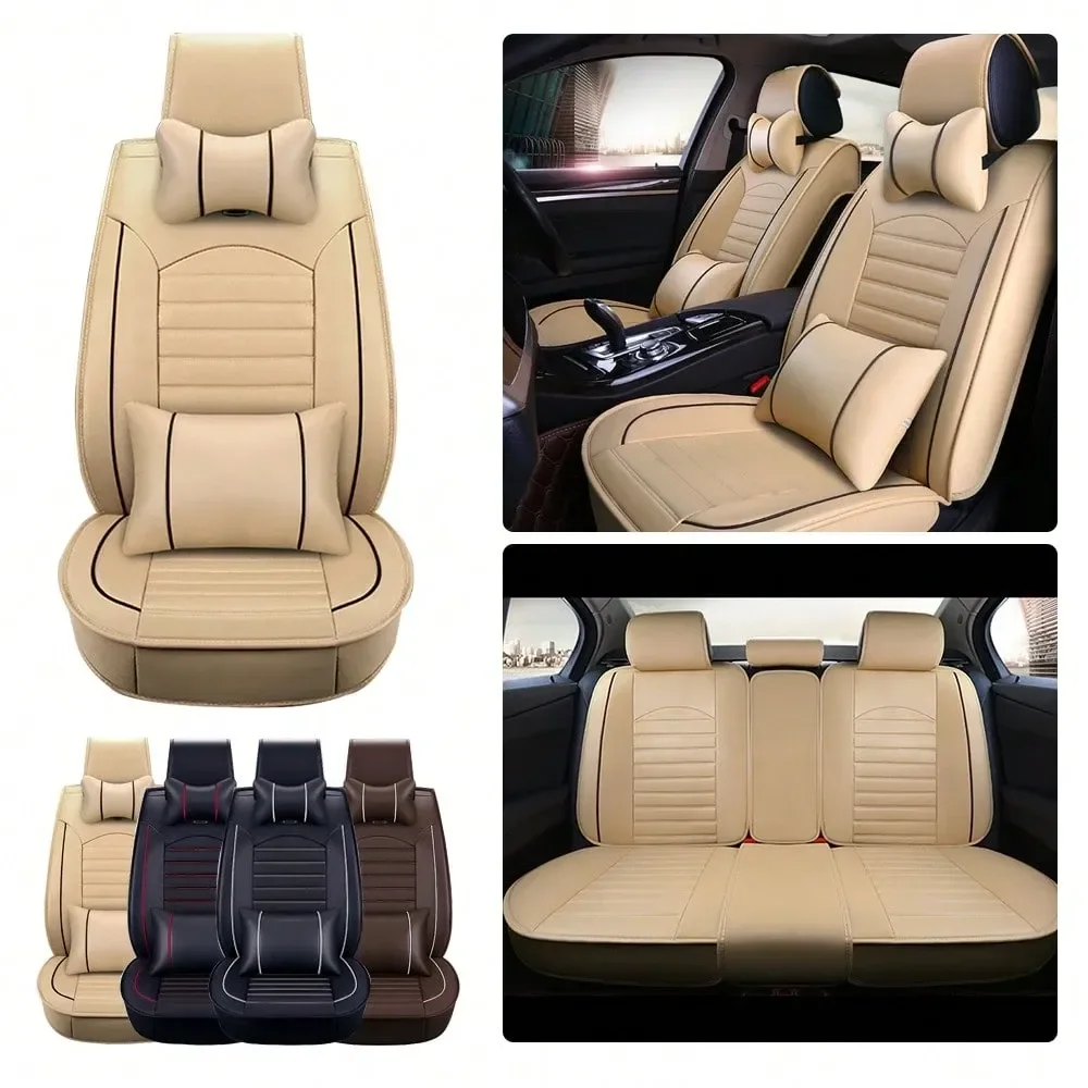 

Чехлы для автомобильных сидений из искусственной кожи, полный комплект на 5 мест, полностью закрывающие, универсальные, подходят для большинства легковых автомобилей, грузовиков, седанов и внедорожников.