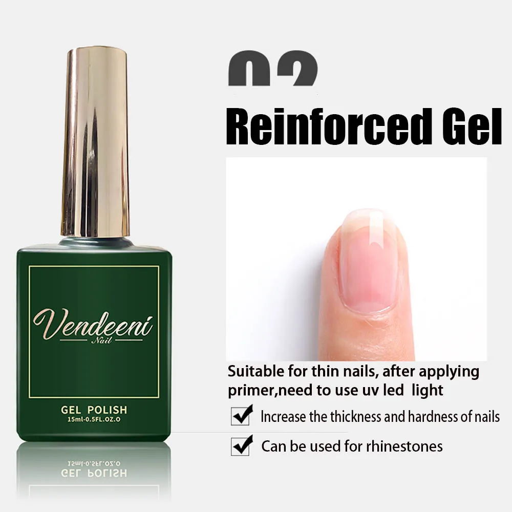 Vendeeni 15ml UV-Nagelkunst-Funktionsgel Nagellack Top Base Coat Matt Diamant Top Coat Verstärktes Gel Blossom Gel Folien-Gel – Detail 7