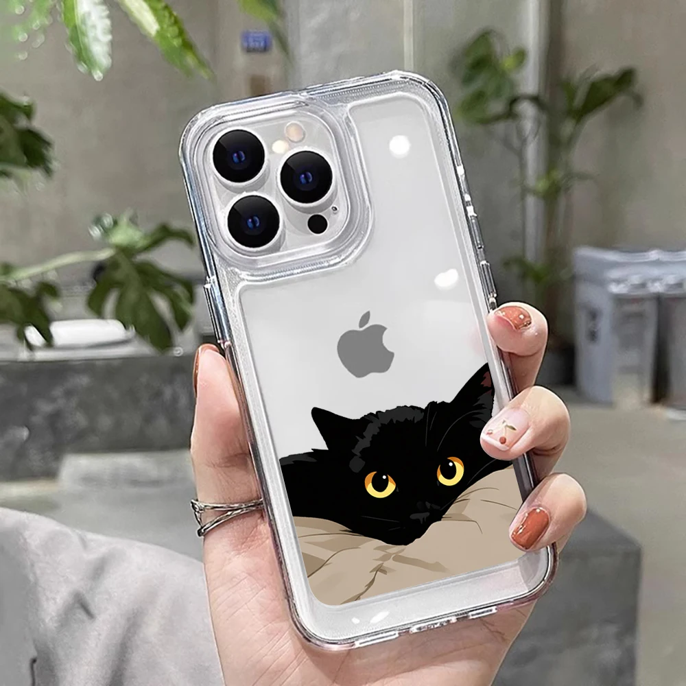 Black Cat Funny Couple Soft Phone Case For iPhone 17 16 15 14 13 12 11 Pro Max  7 8 Plus Shockproof Silicone Transparent Cover