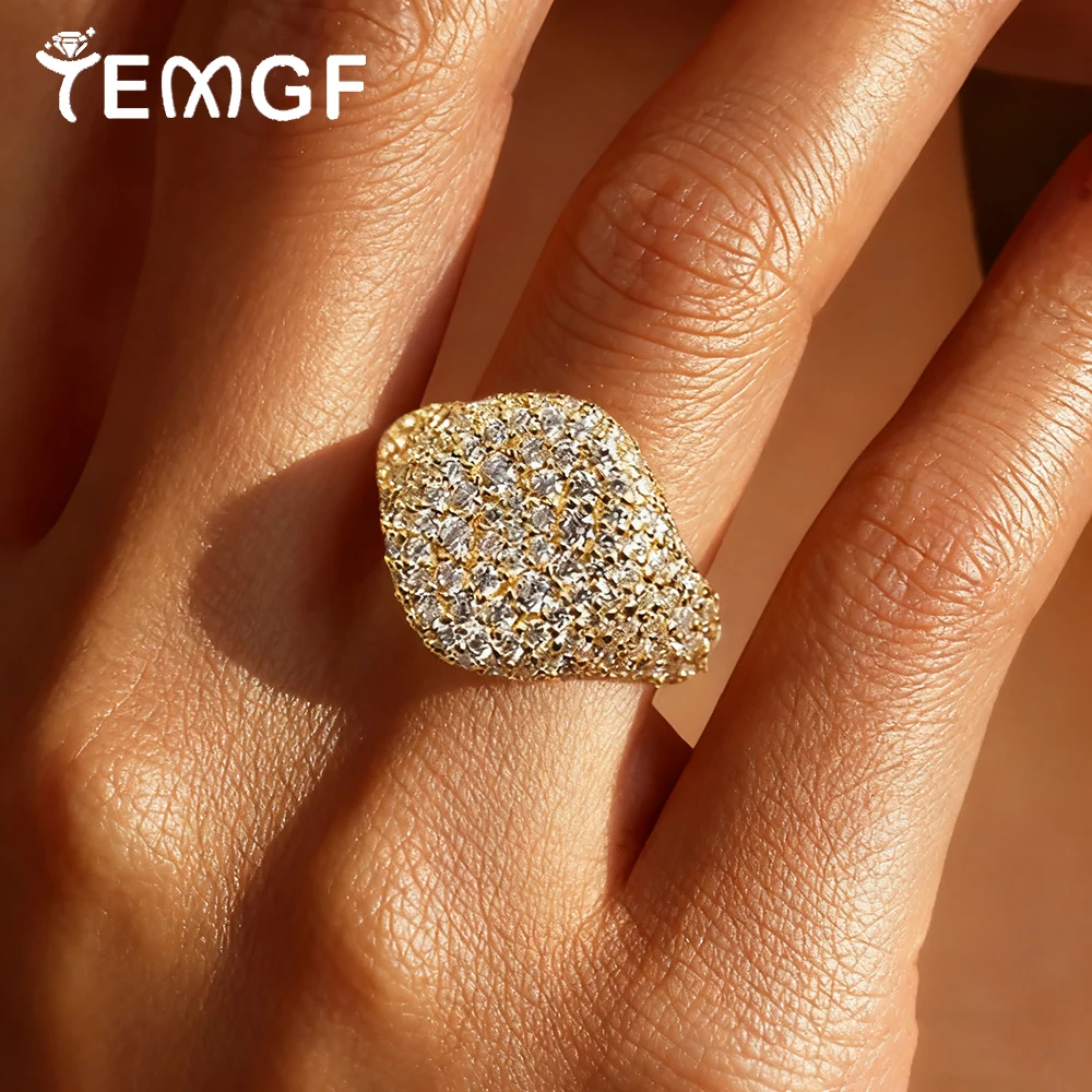 

TEMGF S925 Sterling Silver Ring Full 1.2mm Moissanite Inlay for Women Party Hip Hop Simple Cool Sparkling Fine Jewelry Gifts