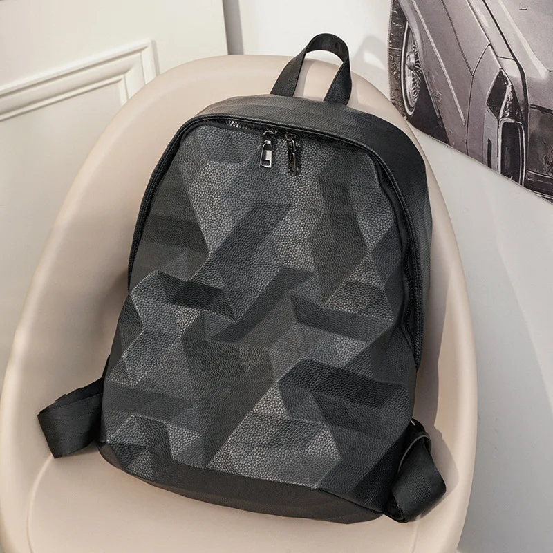 2022 New Backpack Men Fashion 3D Rhombus Men\'s Backpack Matte Soft Frosted PU Leather Backpack Male Travel Bag Back Bag Bolsas