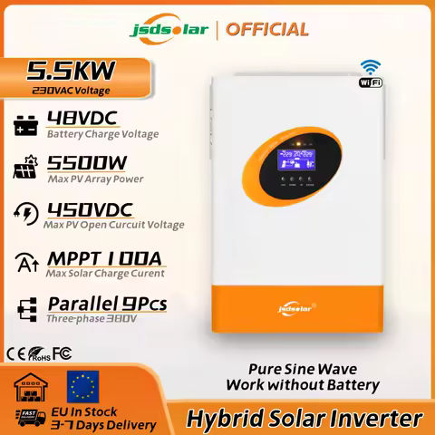 jsdsolar 48V 5.5KW Hybrid Solar Parallel Inverter 230VAC Off Grid Pure Sine Wave MPPT Solar Charger Solar Inversor With WIFI