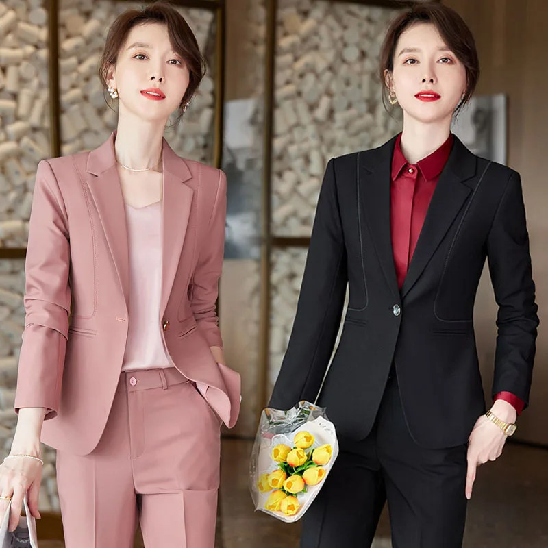 

Long Sleeve Solid Color Pink Women's Boutique Student School Uniform Work Uniforms Office Lady Suit Temperament Ol Suit