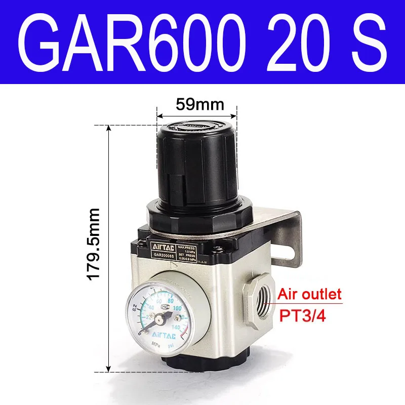 AIRTAC Pneumatische drukregelklep GAR200/300/400/600-06/08/10/15/20/25S Luchtcompressor Reduceerklep - afbeelding 1