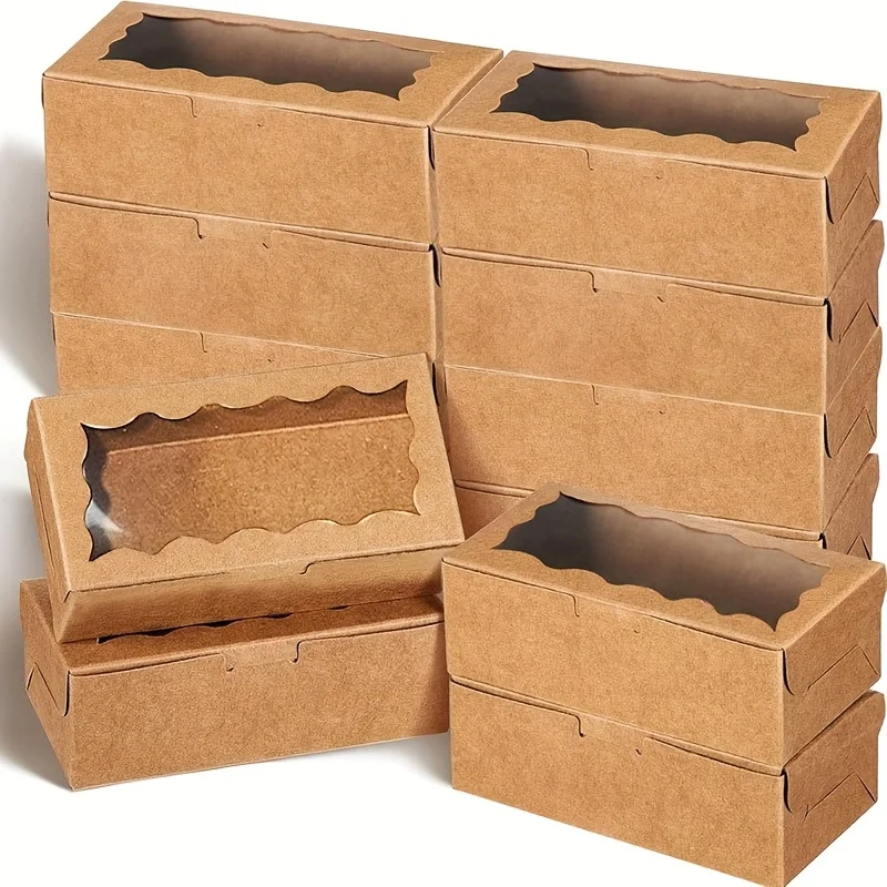 16/32 Stück rechteckige Mini-Geschenkboxen aus Kraftpapier mit transparentem Fenster, für Hochzeiten, Partys, handgefertigte Bastelarbeiten, Geburtstage – Detail 3