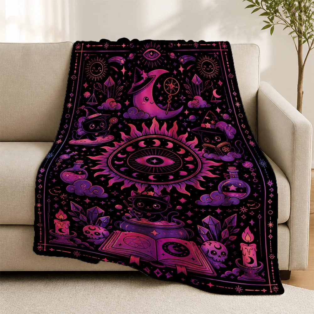 Mystical Witchy Throw Blanket Cosmic Occult Moon Stars Crystal Decor Tarot Astrology Bohemian Plush Sofa Couch Throw Gift for Wo