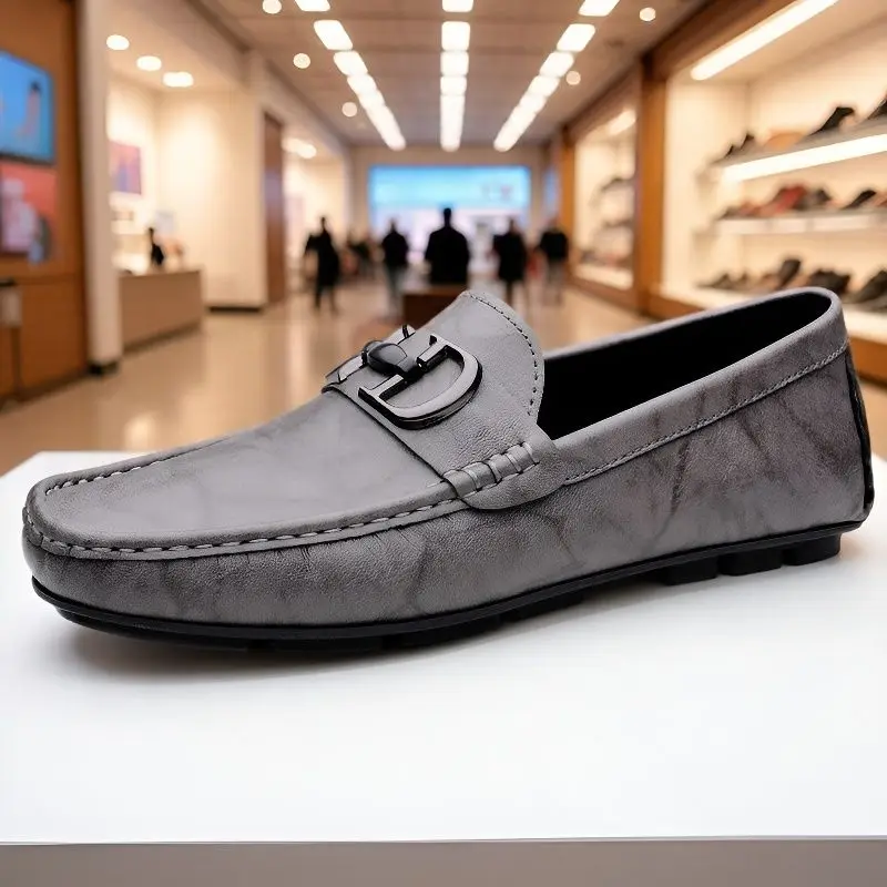 

Деловые лоферы, мужская повседневная обувь, модные серые мужские кожаные туфли без шнуровки, легкие нескользящие мужские туфли на плоской подошве для вождения