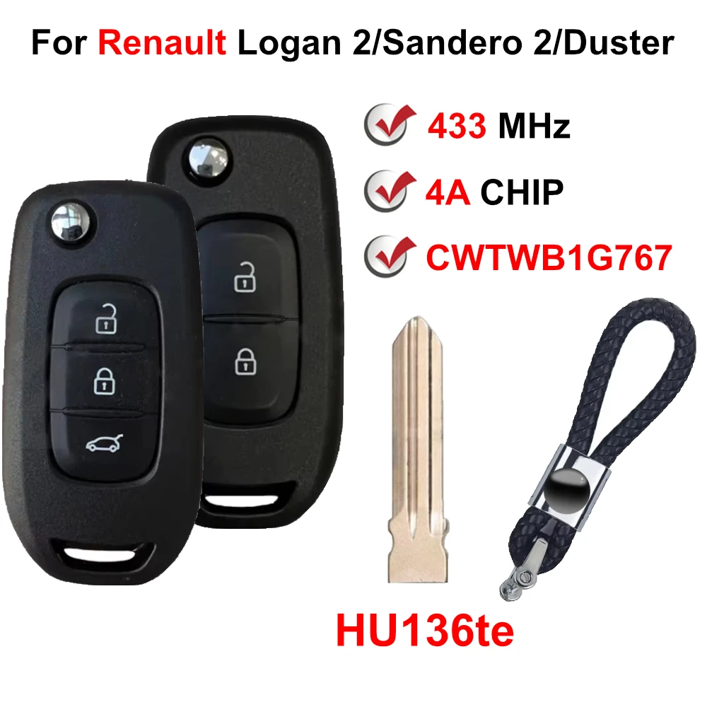 433MHz CWTWB1G767 PCF7961M 4A Chip Smart Flip Car Key For Logan 2 Sandero 2 Duster Lodgy DUZ 2013 2014 2015 2016 2017