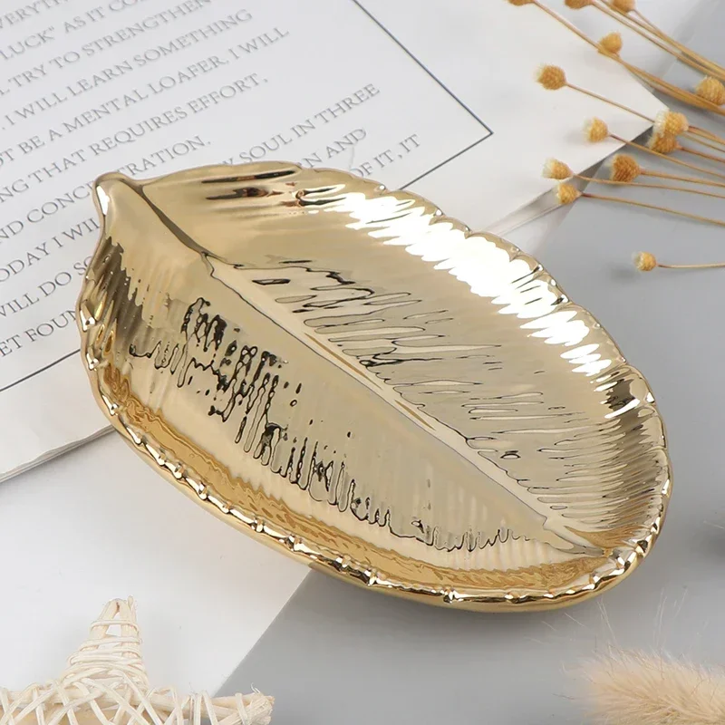 1PC Ceramic Leaves Plate Tree Leaf Jewelry  Dessert Gold/Silver Storage Tray Ceramics Jewelry Trinket Dish trays decorative