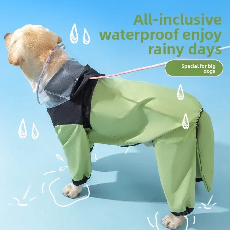 

Waterproof Dog Raincoat Large Breed Full Body Coverage Four Legs Protection Outdoor Rain Gear Pet Clothing Golden Retriever