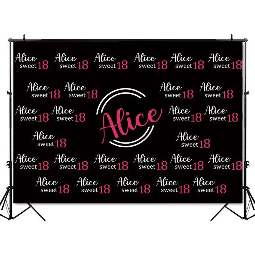 sweet 16 18 birthday party logo customize background step and repeat photophone black backdrops photo photozone wallpaper props