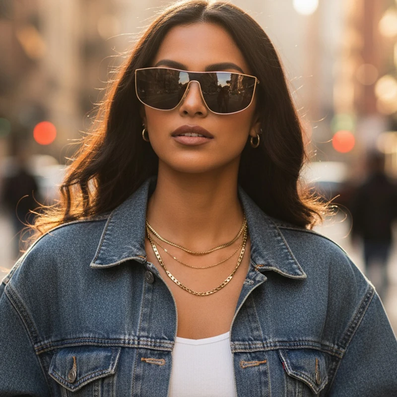 Einteilige Sonnenbrille mit Metallrahmen, modische und hochwertige Sonnenbrille für quadratische und runde Gesichter für Damen und Herren 2507 – Detail 2