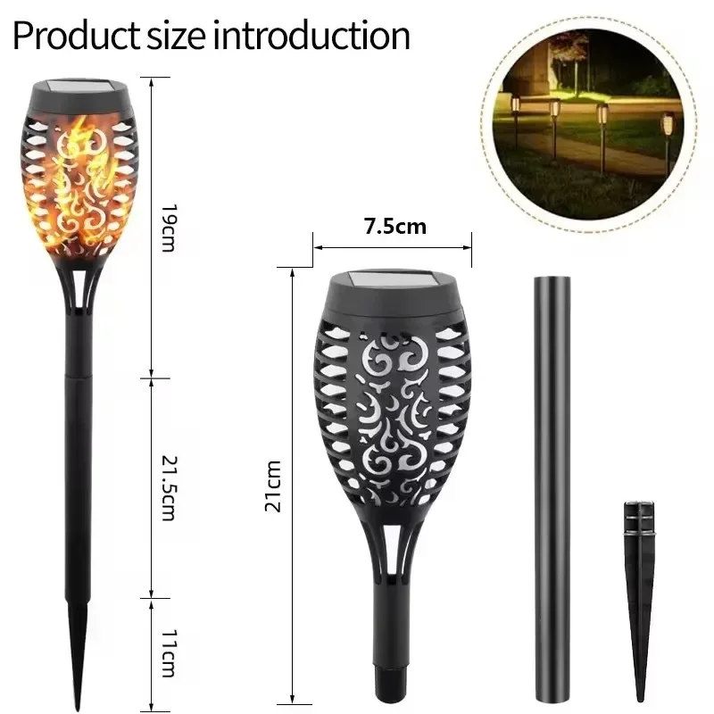 Lampe Torche Solaire à 12LED en Forme de Flamme Vacillante, Imperméable, Luminaire Décoratif d'Extérieur, Idéal pour un Jardin, une Pelouse, un Sentier ou une Cour