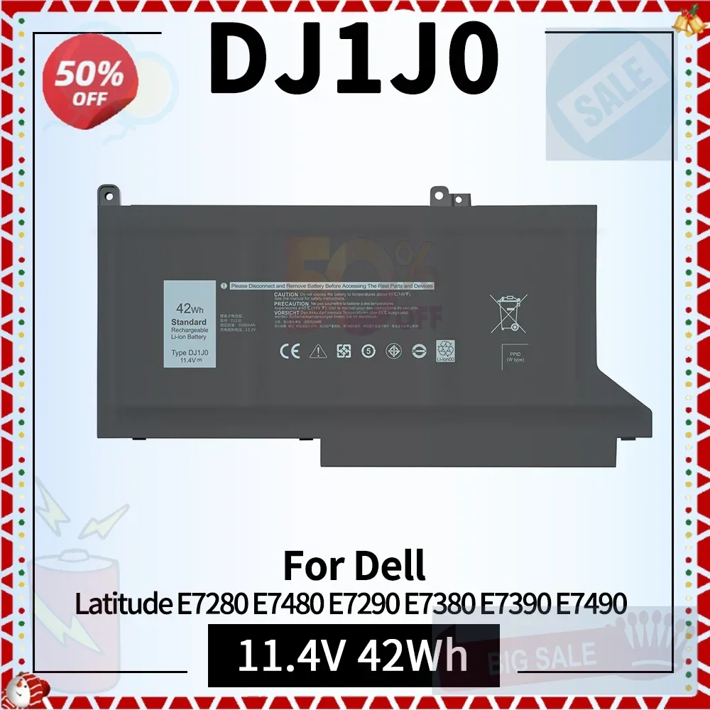 

DJ1J0 Laptop Battery for Dell Latitude 7390 E7490 12 7280 E7280 7290 E7290 13 E7380 E7390 7380 14 E7480 7480 7490 11.4V 42Wh
