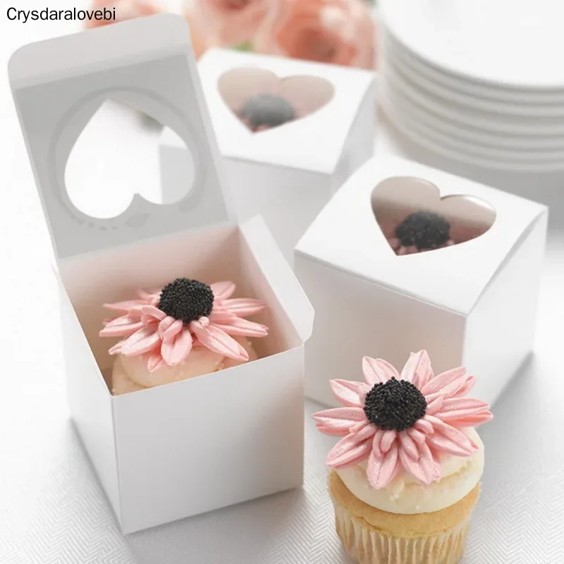 

100pcs Paper Box with Window White Kraft Paper Gift Box Cake Dragees Packaging for Wedding Home Party Muffin Packaging