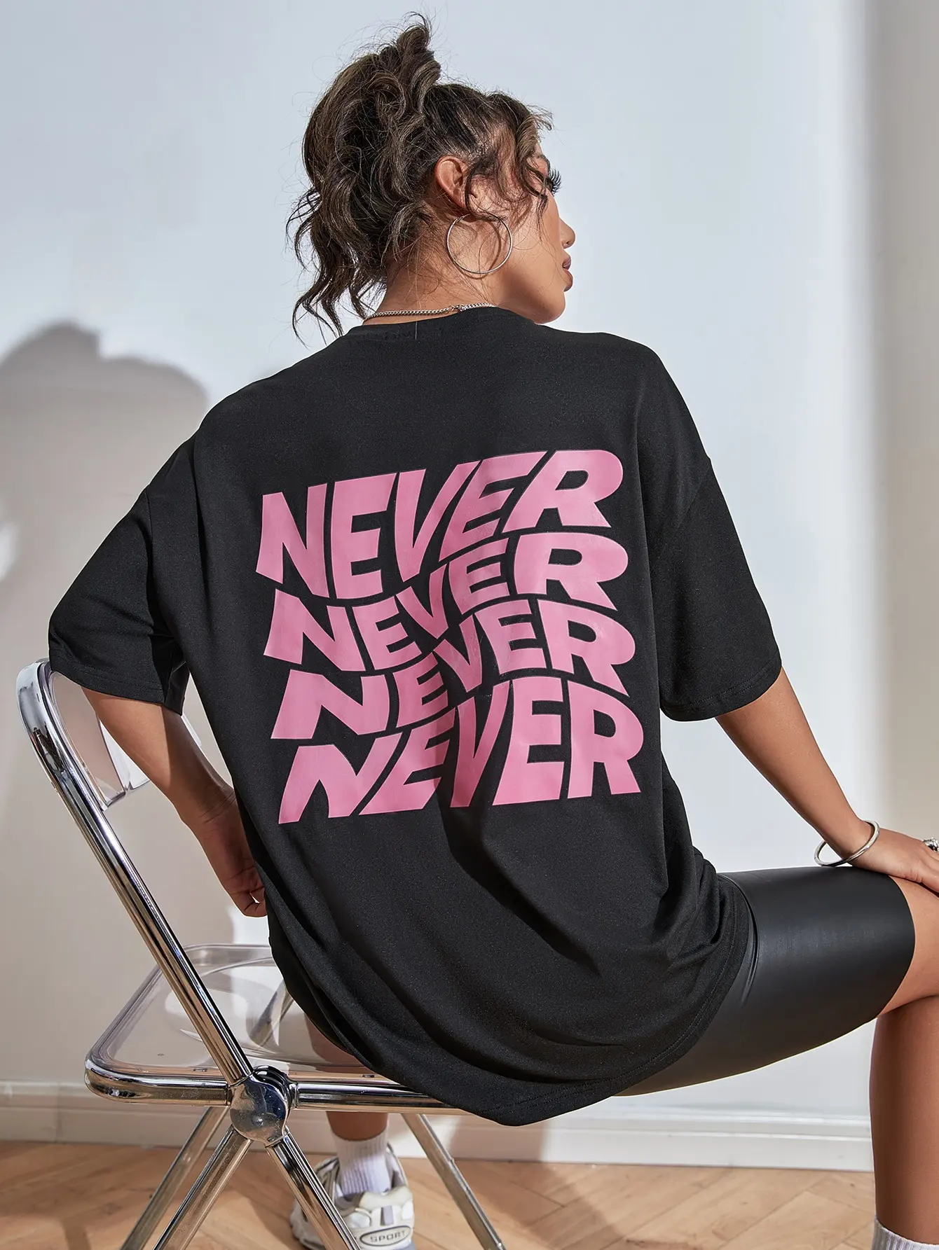 Camiseta con estampado de algodón I Said Never para mujer, camiseta de gran tamaño que combina con todo, ropa suave estética, ropa deportiva cómoda con cuello redondo