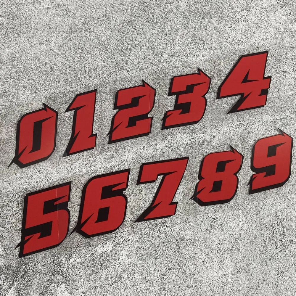 Red Number 0123456789 Vinyl Sticker 1PC Fashion DIY Decal for Motorcycle Fuel Tank Side Panels Scooter Helmet Exterior Decor