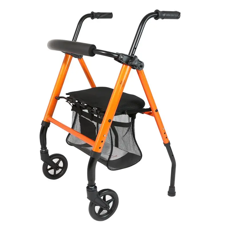 Elderly Walker with Seat and Wheels, Foldable Shopping Cart, Hemiplegia Rehabilitation Handcart, Portable