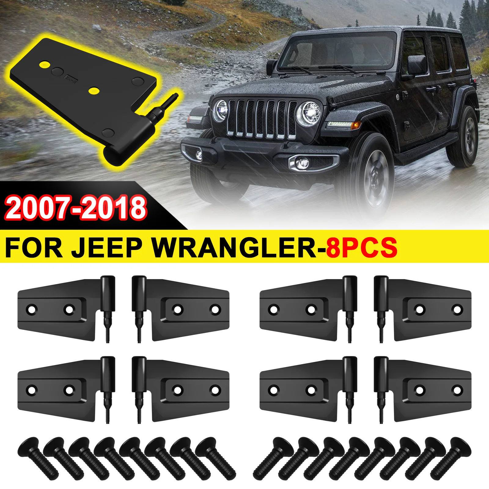 

8pcs Door Hinges kit for Jeep Change Original Factory Hinges Sleeve for Jeep Wrangler Unlimited Rubicon Sahara Sports 2007-2018