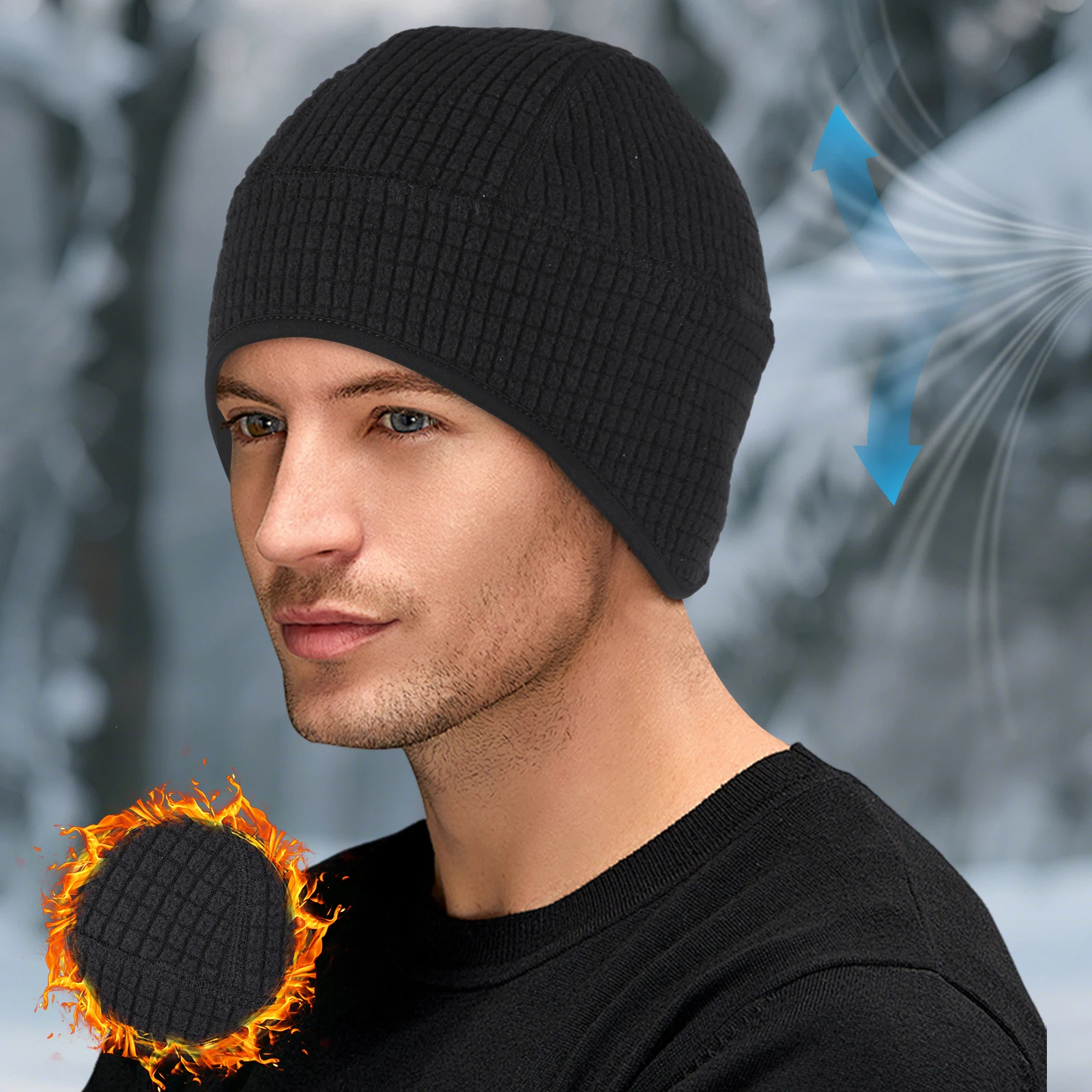 قبعة شتوية ببطانة على شكل جمجمة من الصوف لركوب الدراجات للرجال في الهواء الطلق