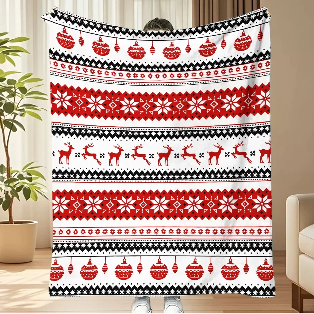 Red Blanket Merry Christmas Flannel Blanket Gingerbread Man Santa Claus Snow Tree Printed Soft Fluffy Office Sofa Chair Nap Gift