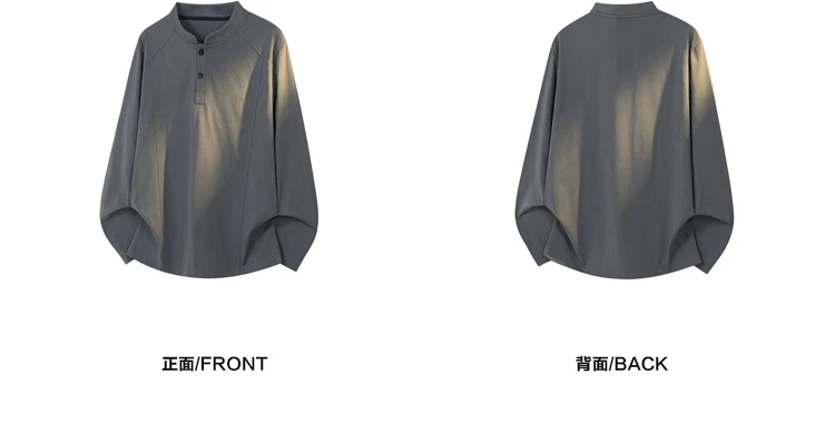 Herren-Freizeit-Langarm-Henley-Shirt mit Stehkragen, Raglanärmeln, lockerer Passform, leicht, weich, Basic-Oberteil – Detail 11