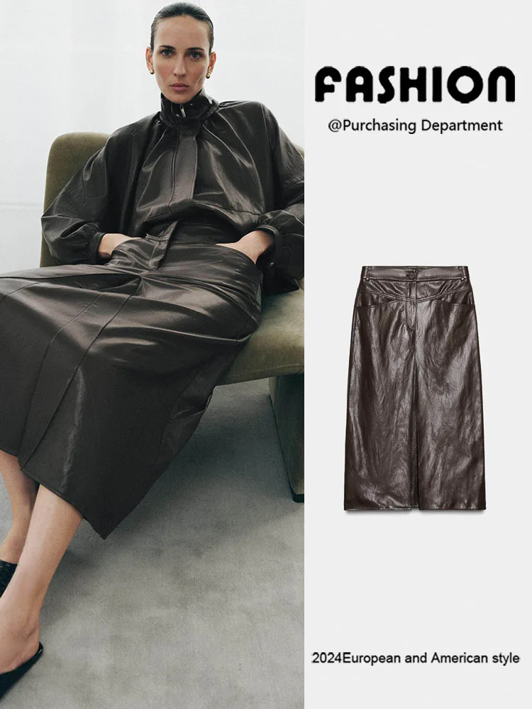 

Spring New Arrival ZA2026 Women's Fashionable Elegant Slimming Pleated Faux Leather Skirt Ladies' Premium Clothing