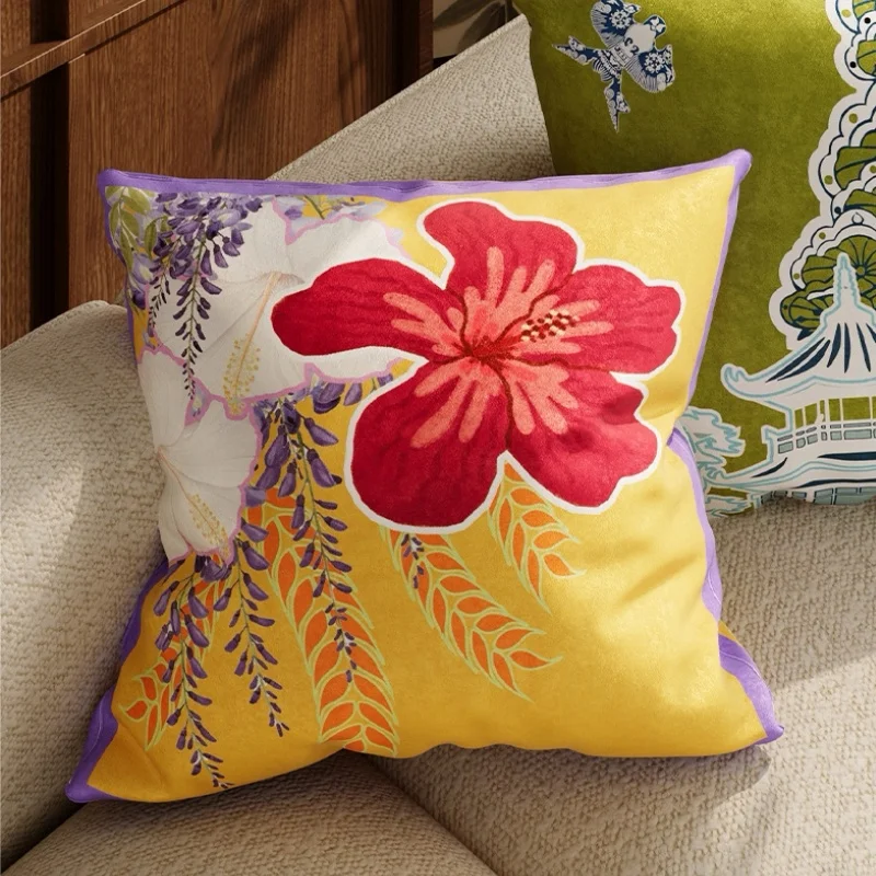 Chinese Retro Pillows Flora Cushion Case Luxury Green Pine Square Decorative Pillow Cover For Sofa Chair Home Decorations