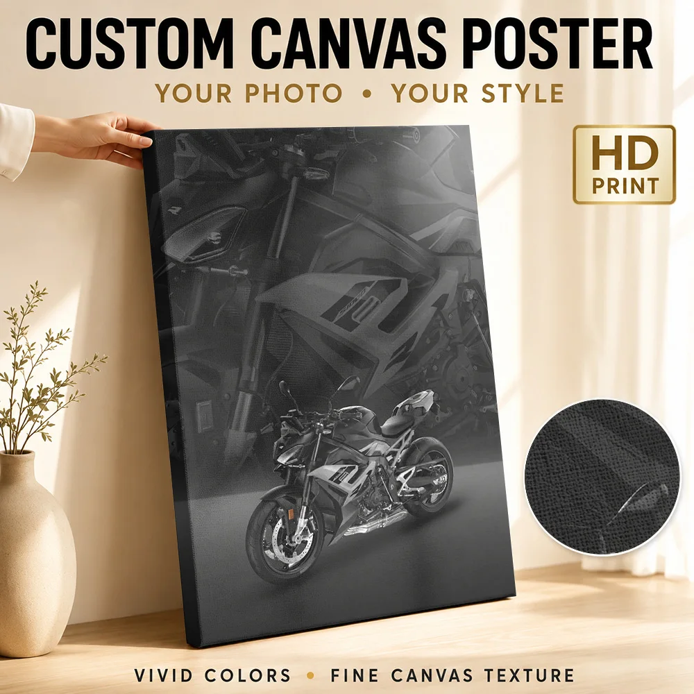 German S1000R Motorcycle Framed Canvas Print Personalized Photo Layered Detail Collage Wall Art For Loft Riding Enthusiast Gift