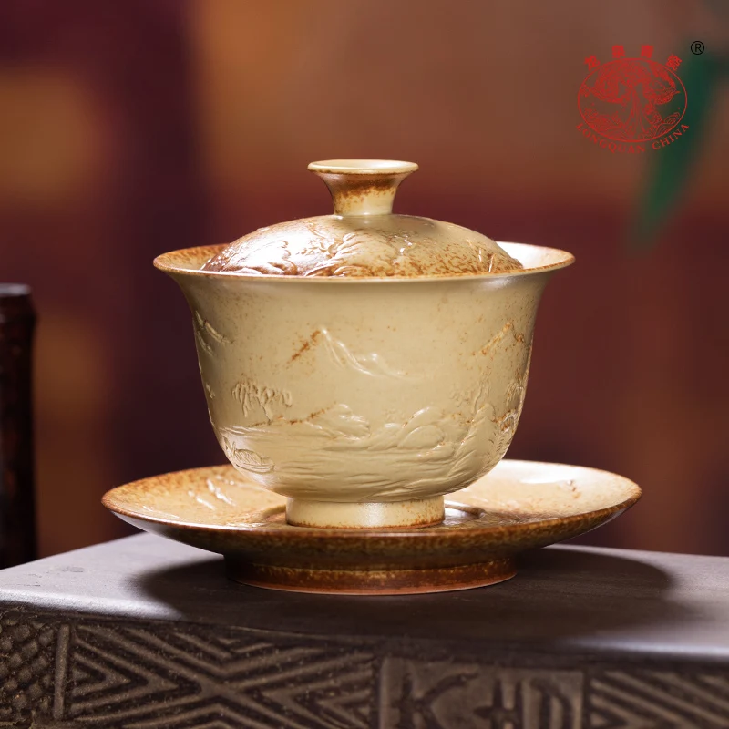 

Longquan Celadon Kombucha Tureen Longquan печь ручной работы горение дров San Cai чайная чашка керамическая чайная посуда чайная чашка для дома