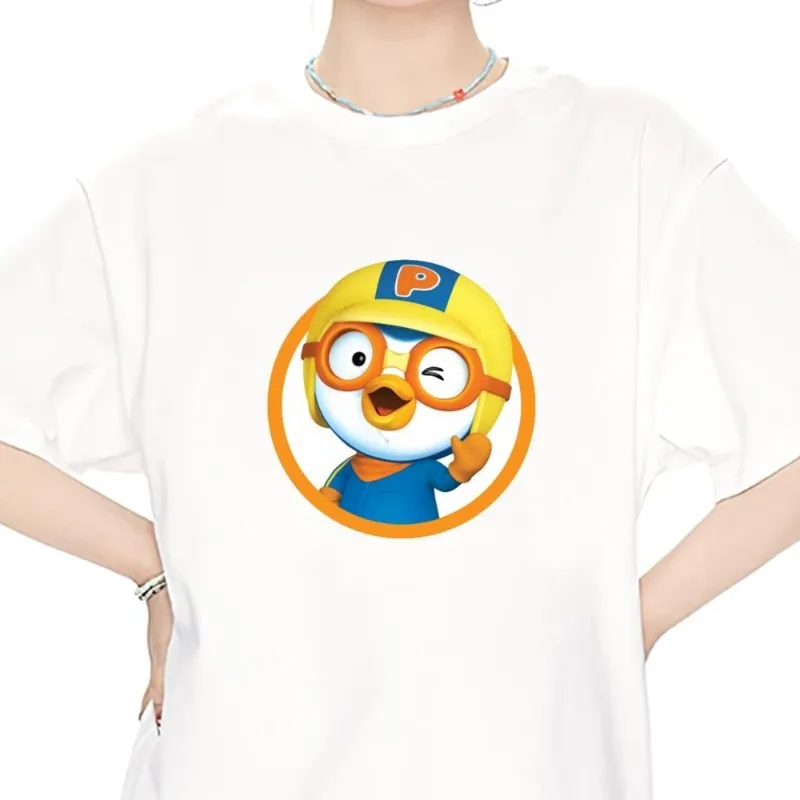 

Korea Cartoon P-Pororo T Shirt Women Couple Combination Clothes Short Sleeve Collar Fashion Man Cotton