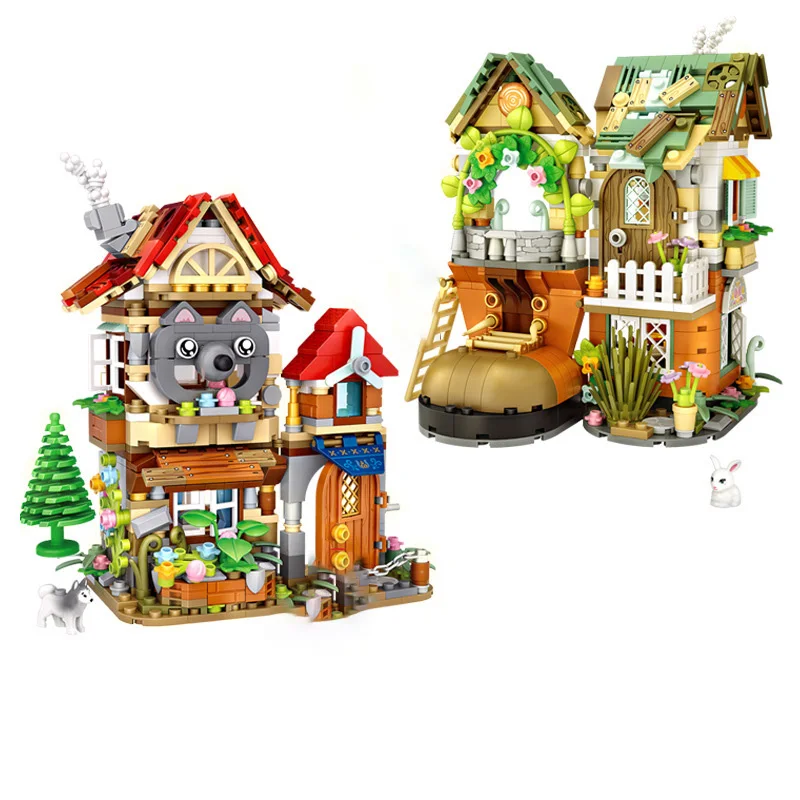 LOZ Fairy tale Forest Hut Dwarf wooden hut Splicing house landscape decoration children\'s building blocks toy