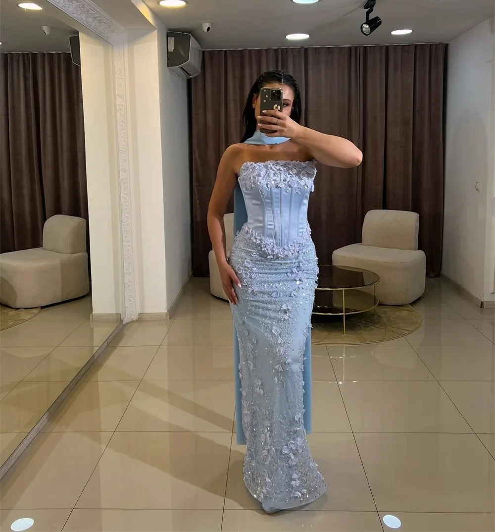 

Floral Strapless Party Long Bespoke Occasion Gown Evening Dresses Prom Pastrol Unisex Jersey Retro Dubai Saudi Arabic Customized