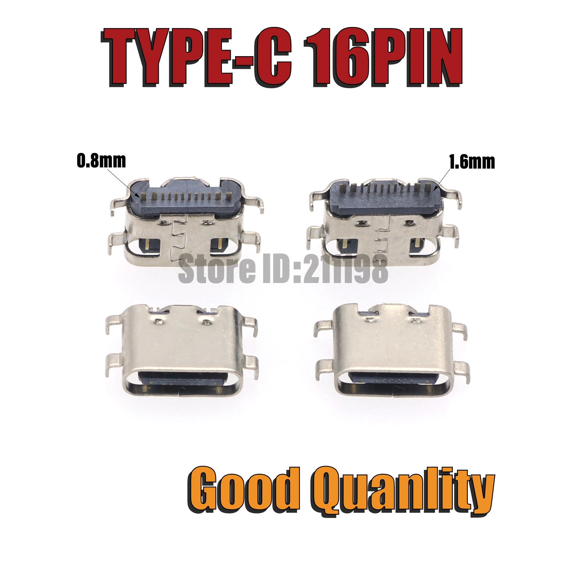 10-50pcs Premium USB-C 3.1 Female 16-Pin Connector  Horizontal Mid Mount for 1.6mm PCB Ideal for DIY Charger Adapter