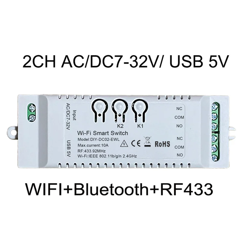 B02B-2CH WiFi Smart Switch DIY Timer EWeLink 7-32V 2.4G WiFi+RF433+BT Home Automation Module for Alexa Google Home IFTT