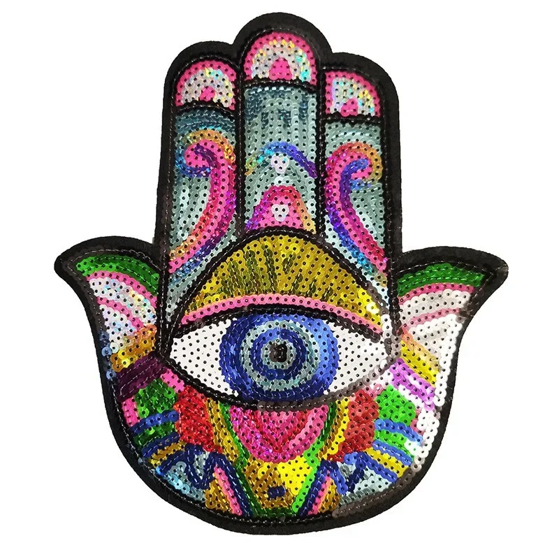 Large Sequins palm Eyes badge Patch For Clothes Iron On Garment Accessories DIY Hand Embroidered Applique Decoration Patches