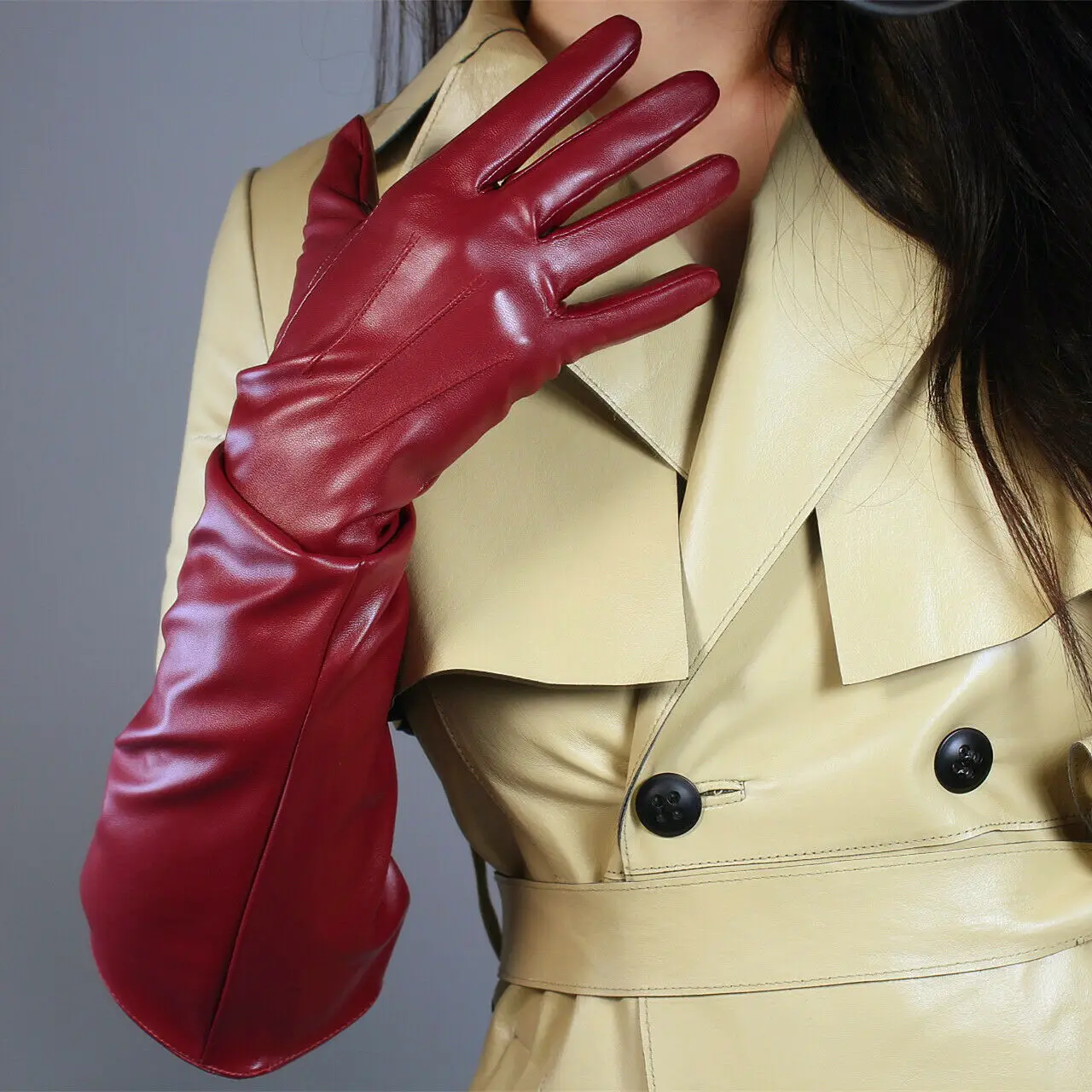 TECH LONG Winter Warm GLOVES Quilted PUFF SLEEVES Unisex Black Faux Leather Size L 50cm Oversize Halloween Cosplay CostumeGlove