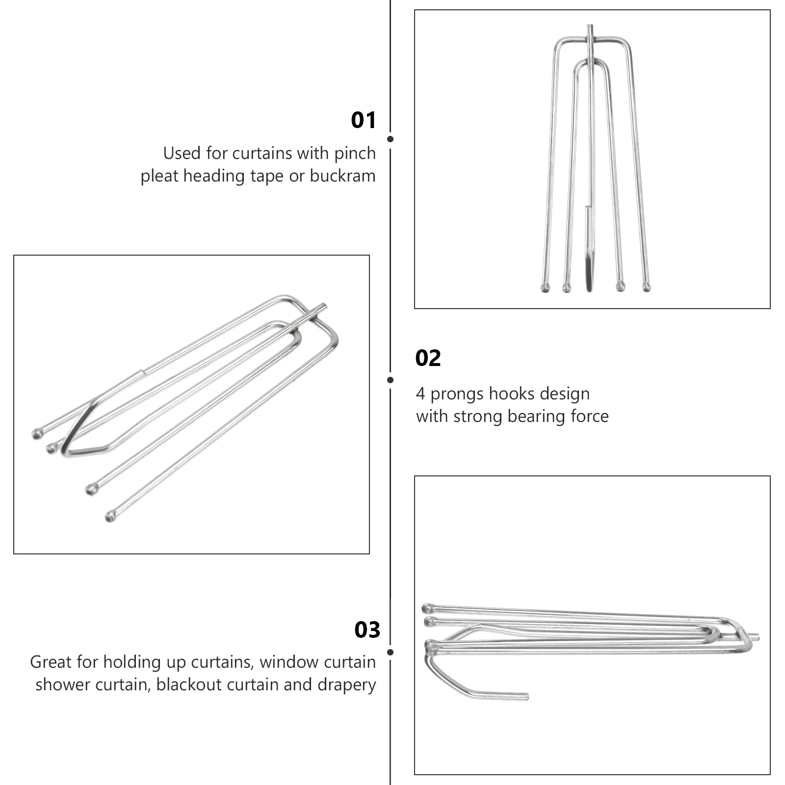 

20pcs Stainless Steel Curtain Hooks Premium Metal Hook Curtain Accessories (10 Hooks + 10 Split Rings)