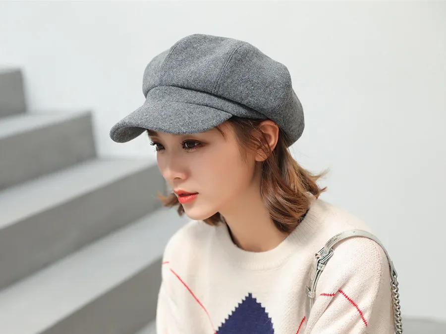 Vintage Beret Newsboy Hat Adjustable Autumn Winter Hat Cabbie Beret Octagonal Cap Soft Woolen Beret for Women Berets Painter Cap