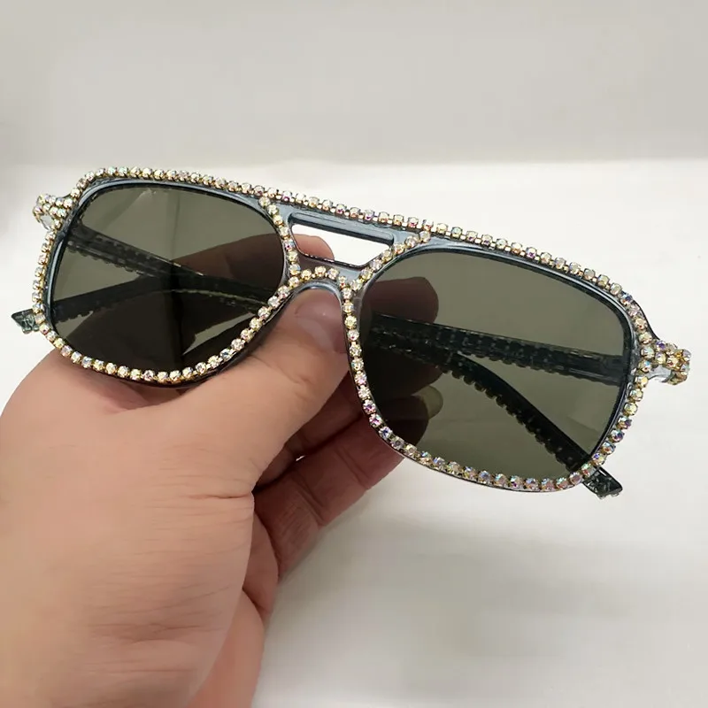 Neue Quadratische Doppel Brücken Diamant Sonnenbrille Frauen Mode Candy Farbe Strass Sonnenbrille Weibliche Shades UV400 Brillen – Detail 15
