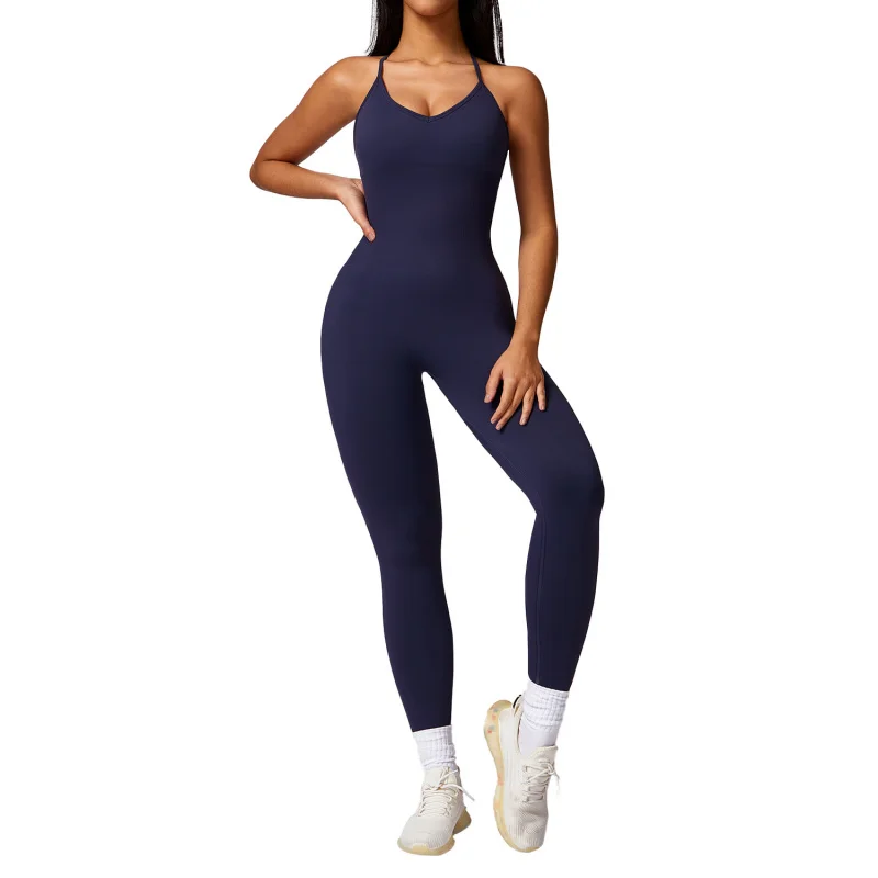 

ZC-Hollow-out Beauty Back Seamless Yoga Jumpsuit with Chest Pad Skinny Hip Raise Sports One-Piece Workout Clothes7385