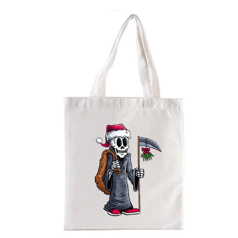 Creepy Christmas Graphic Shopping Bags Funny Tote Bag Handbags Women\'s Handbag Shopper Casual Totes Totebag Fashion Eco Canvas