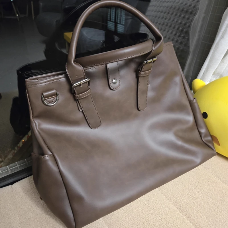 

Unisex Vintage Solid Color Large-capacity Briefcase Handbag Simple Design Work and Business Commuting Tote Bag Shoulder Bag