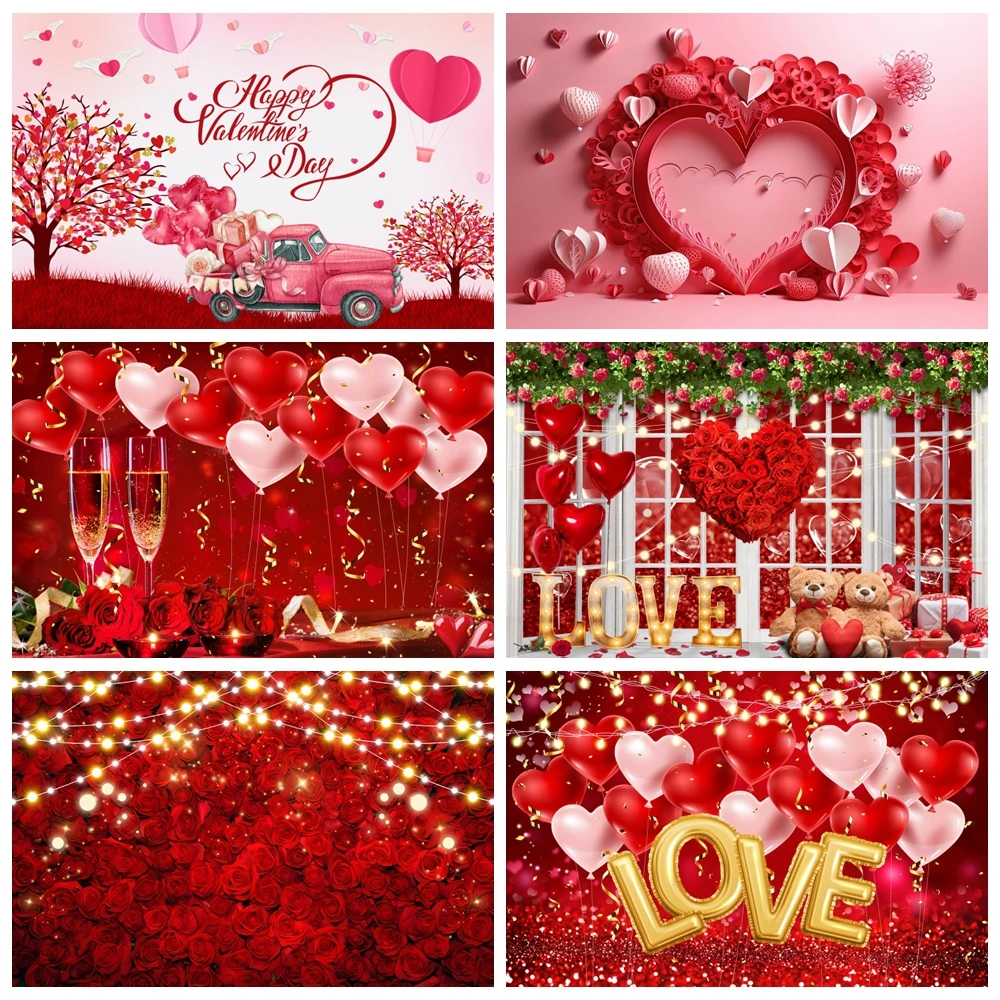 

Red Hearts Balloons Love Valentine's Day Theme Photography Backdrop Wedding Shower Couple Studio Portrait Pictures Shoot Props